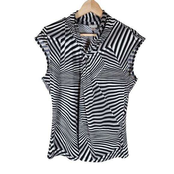 WORTHINGTON Black White Geometric Career Stretch Sleeveless Lightweight Top SZ L - Picture 1 of 7